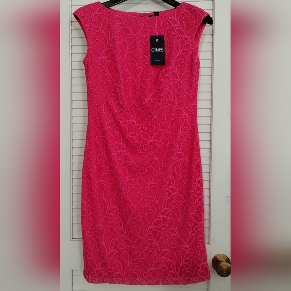 Chaps Dresses & Skirts - NWT Chaps by Ralph Lauren Pink  Lace, Back Zip, Cap Sleeve & Lined Sheath Dress